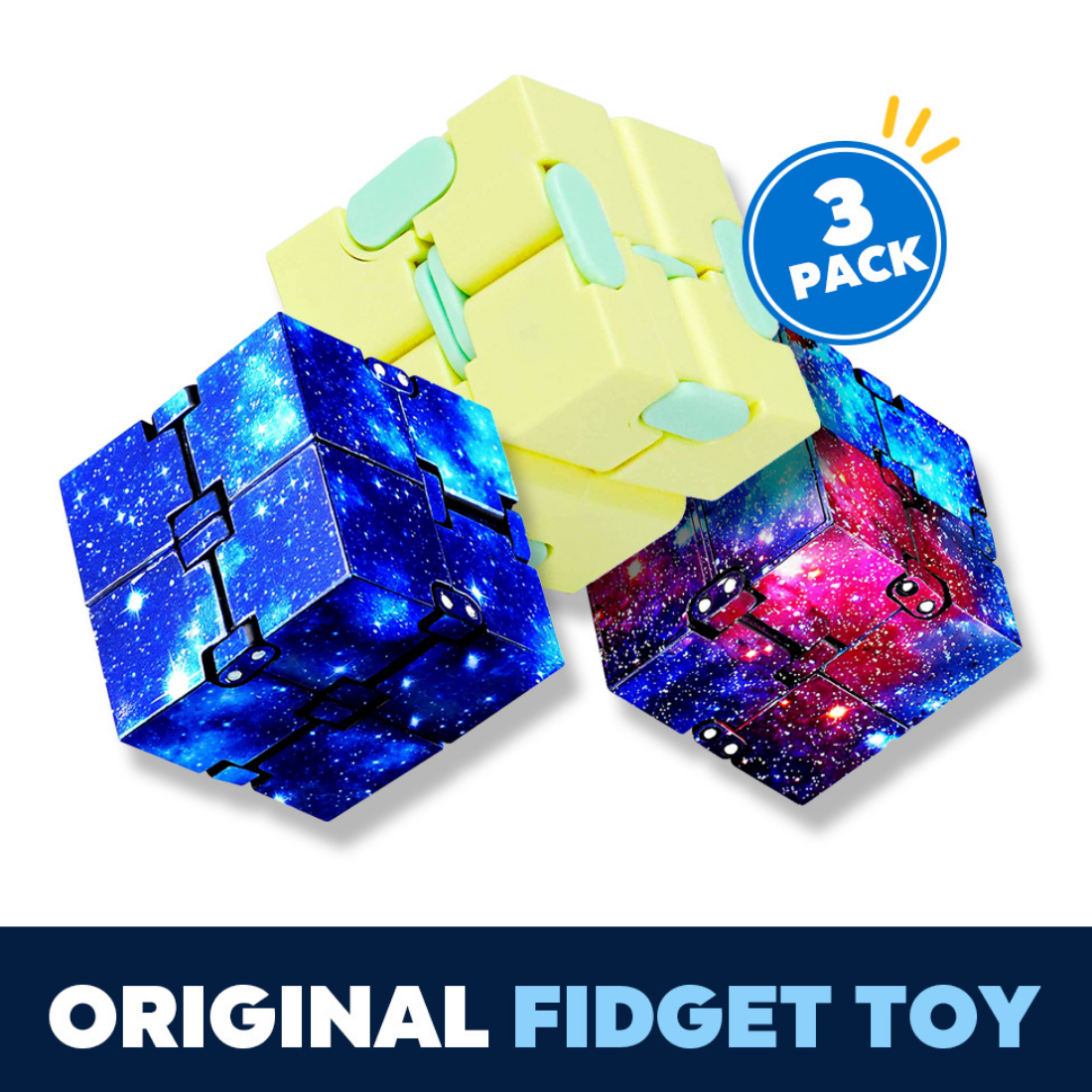 Infinity Cubes 3 Pieces Fidget Toys Set Fidget Cube for ADD ADHD Killing Time Fidget Blocks for Stress and Anxiety Relief for Adults and Kids Hand-Held Magic Puzzle 
