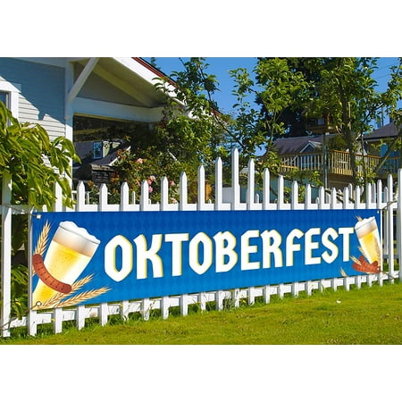 Oktoberfest Fence Banner for German October Fest Themed Party Supply Blue Bavarian Flag Check Hanging Banners for Oktoberfest Decoration