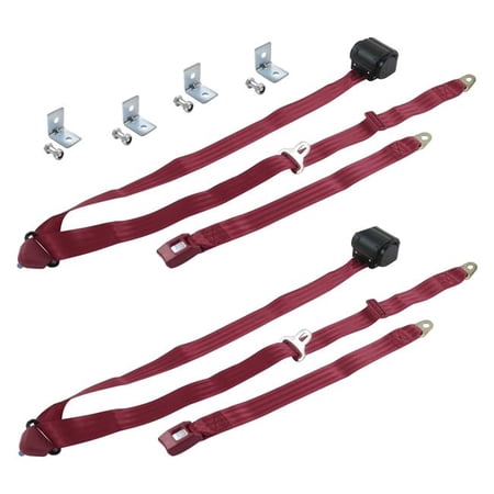 safeTboy Burgandy Retractable Bucket Seat Belt Kit with Bracketry for 1953-1956 Ford Truck Standard 3 Point - 2 Belts