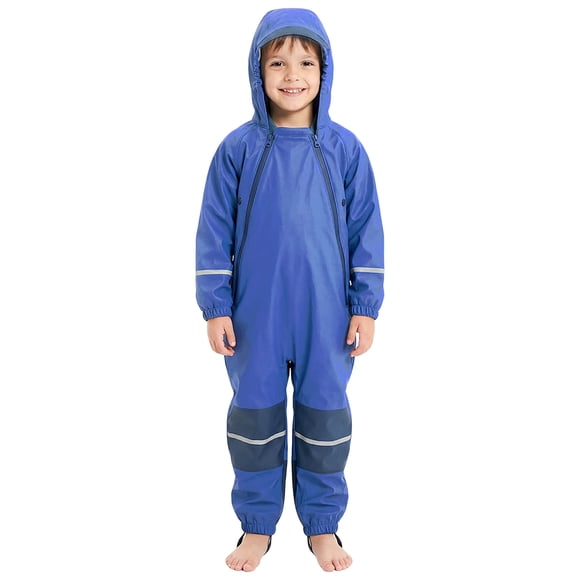 Dakiuu Kids Toddler Rain Suit Rainsuit for Boys Girls One Piece Hoodie Zipper Cartoon Waterproof Coverall Rain Jacket Raincoat with Hood
