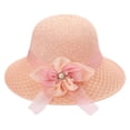 thumbnail image 2 of Women's Glitter Straw Sun Hat with 3D Floral Bowknot and Faux Pearl Accent Featuring Wide Brim Foldable Design Pink, 2 of 4