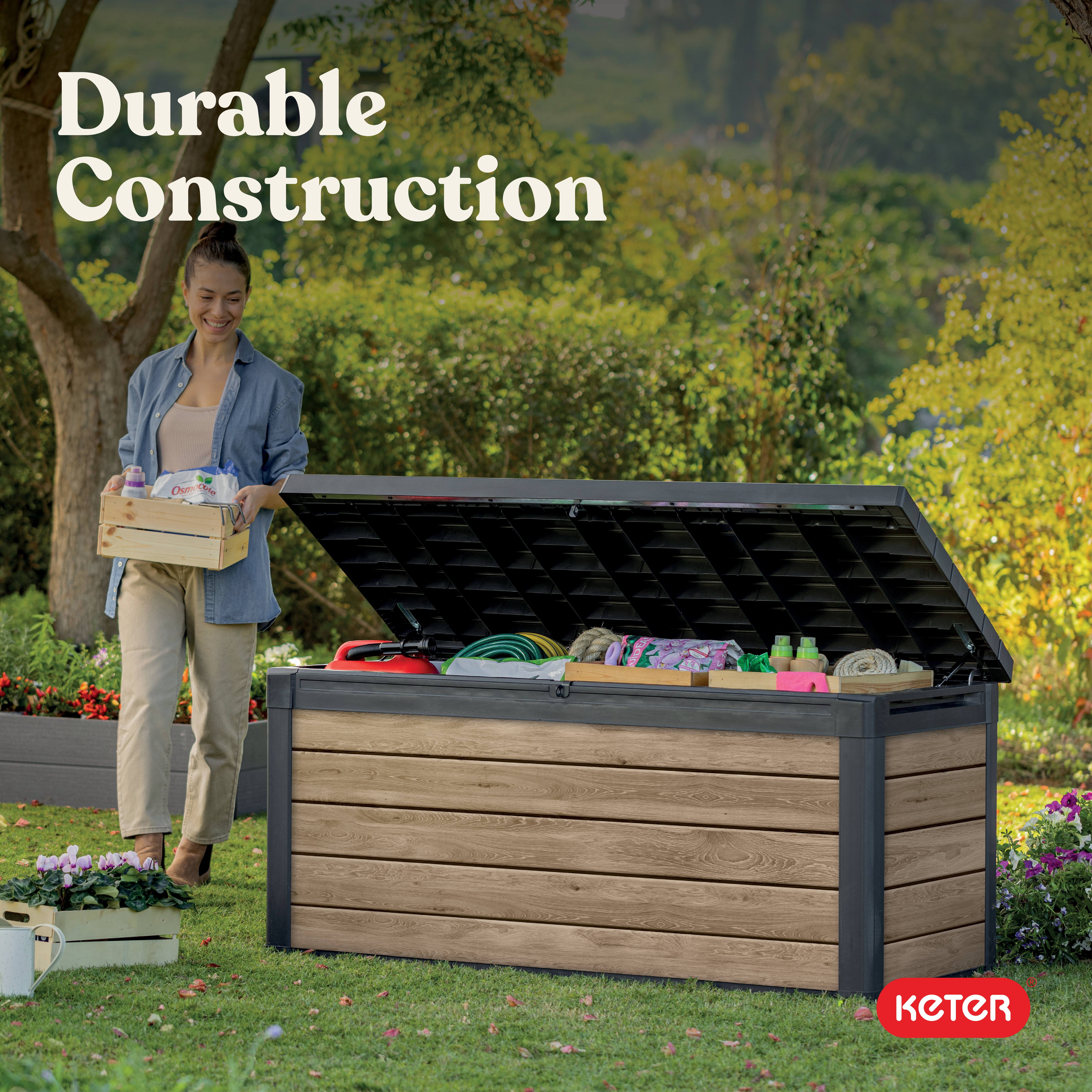 Keter Eastwood 150 Gallon Durable Resin Outdoor Deck Box Storage Organization, Ashwood