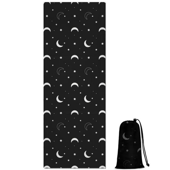 Black White Moon Star Pattern Hot Yoga Mat Towel Non Slip for Hot Yoga - Quick-Drying Yoga Mat Cover with 4 Corner Pockets with Travel Bag - Hot Yoga Towel Non Slip 70"x26"