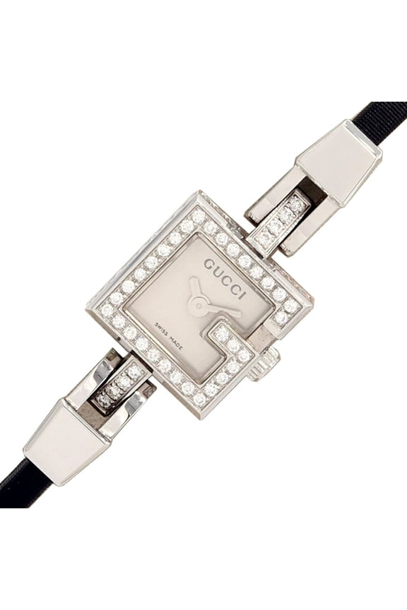 Pre-Owned Gucci Women's G Mini Diamond Bezel Watch, 102, Silver Dial, Stainless Steel, Leather,...