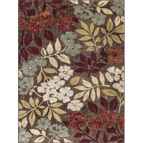 Tayse Deco Area Rug DCO1308 Transitional Brown Petals Vines 7' 10" x 10' 3" Rectangle