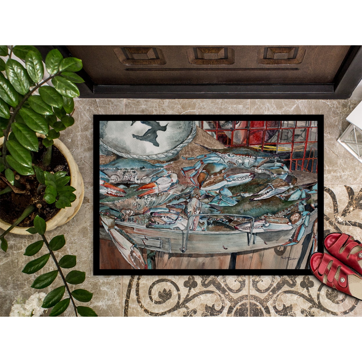 Basket Full of Blue Crabs Door Mat