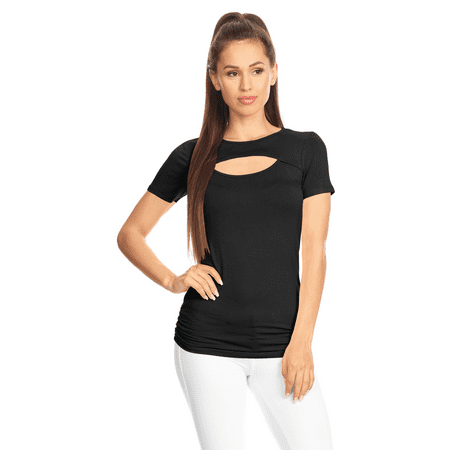 Red Rose Girls - Simlu Womens Keyhole Top Short Sleeve Tops Reg and Plus Size- Made in USA