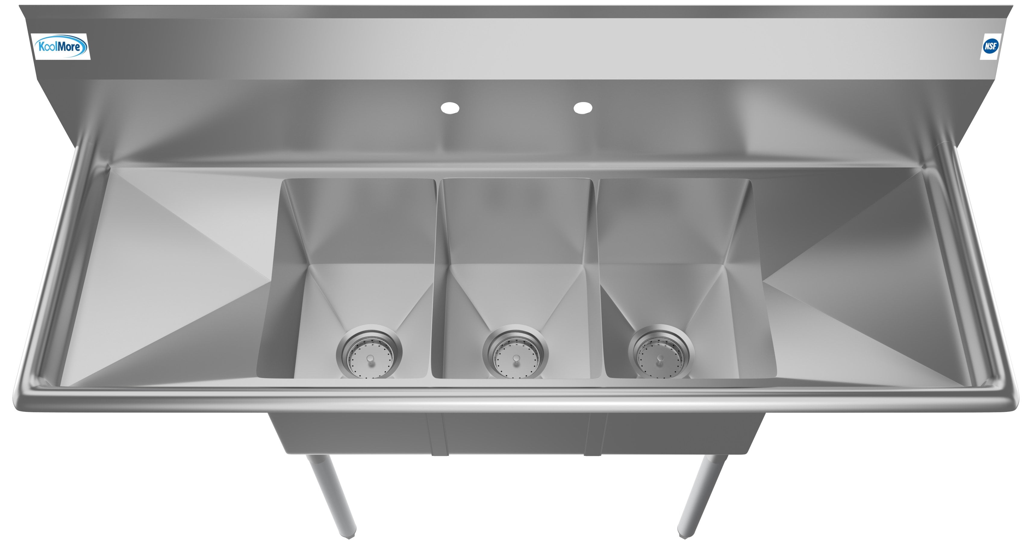 KoolMore 54 in. Three Compartment Stainless Steel Commercial Sink with Drainboards, Bowl Size 10"x 14"x 10"