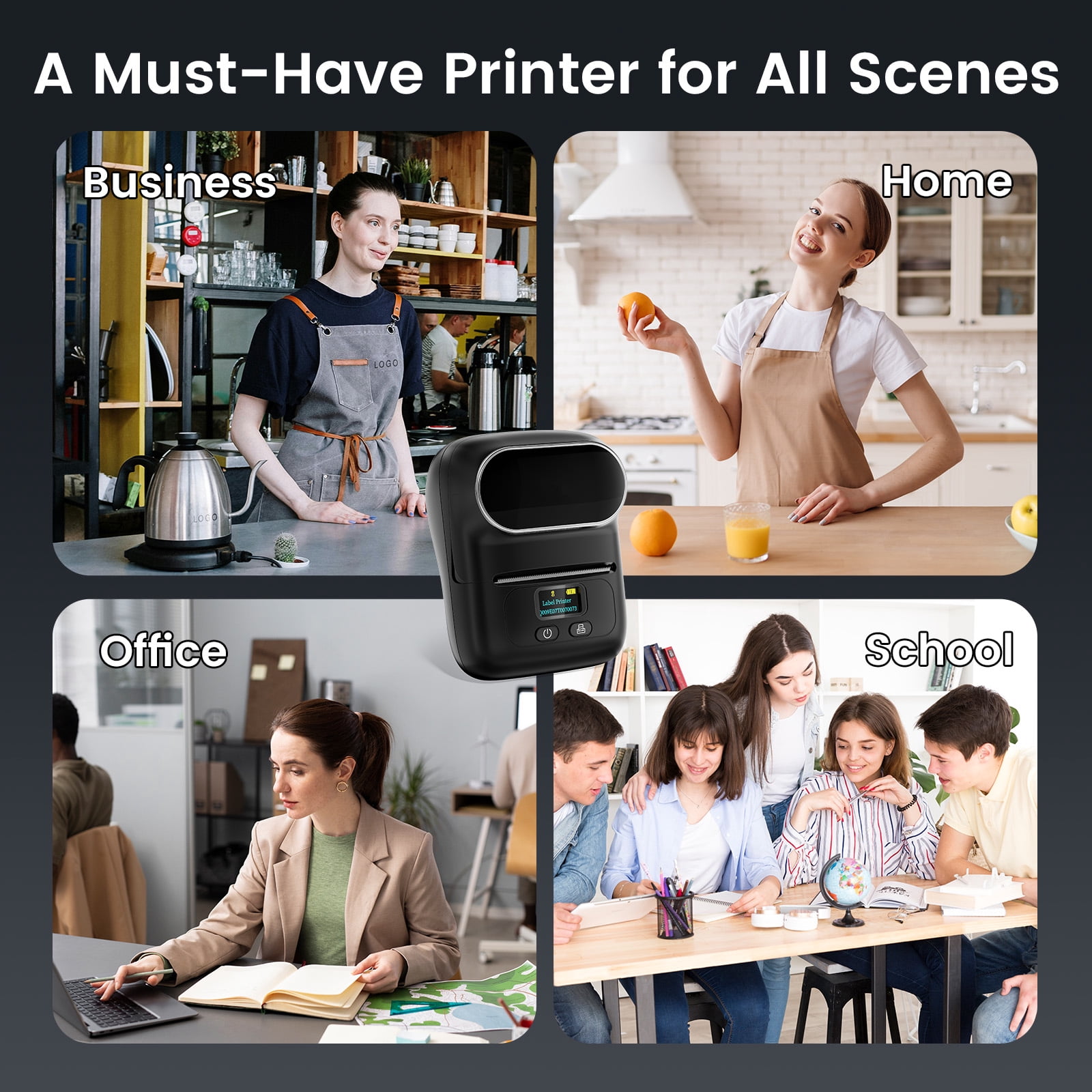 Phomemo M110 Label Maker Portable Label Printer, Sticker Printer For Small Business, Address, Office, Gift, Picture, Inkless Barcode Label Printer + 2 Rolls Thermal Paper（Black）