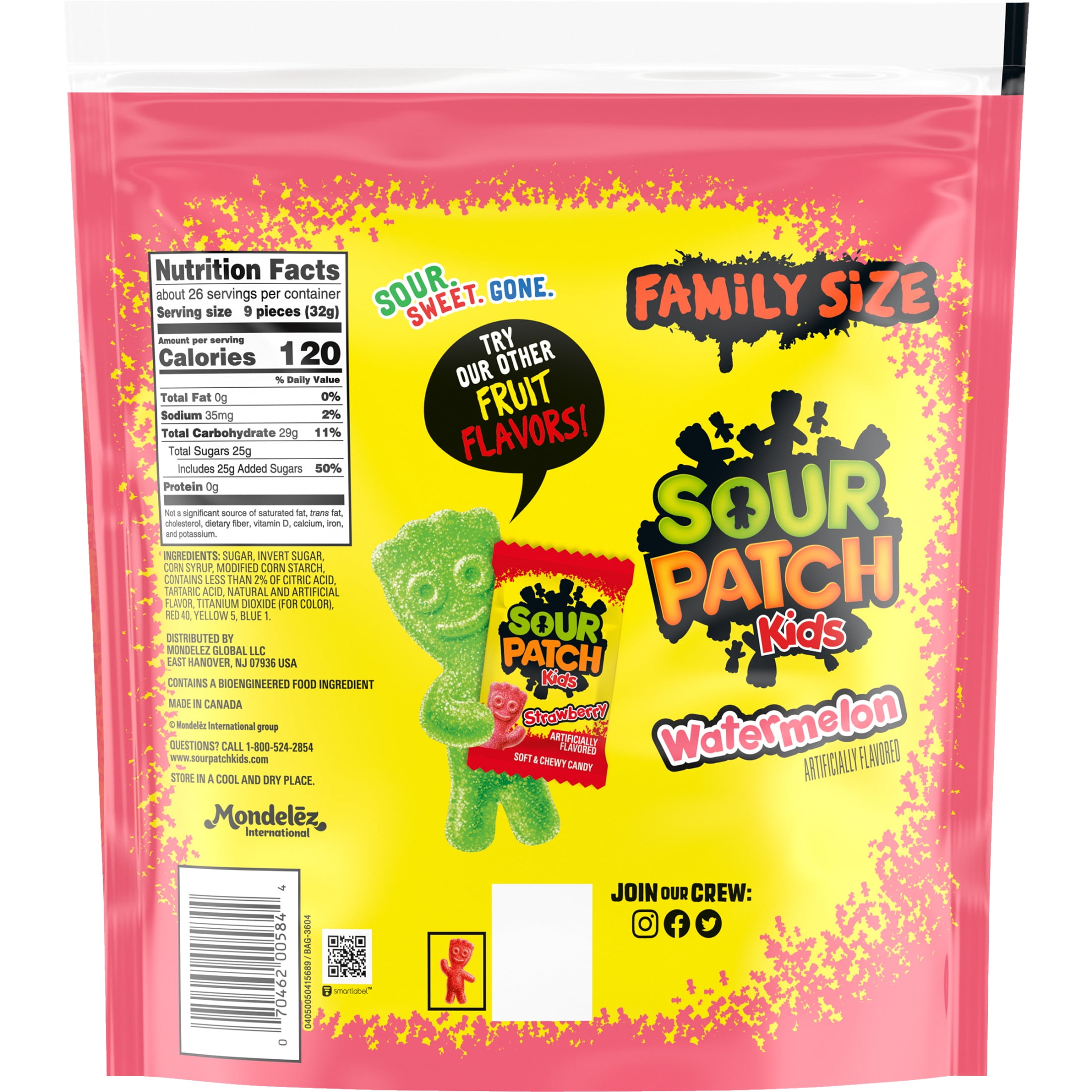 SOUR PATCH KIDS Watermelon Soft & Chewy Candy, Family Size, 1.8 lb-Pack of 2