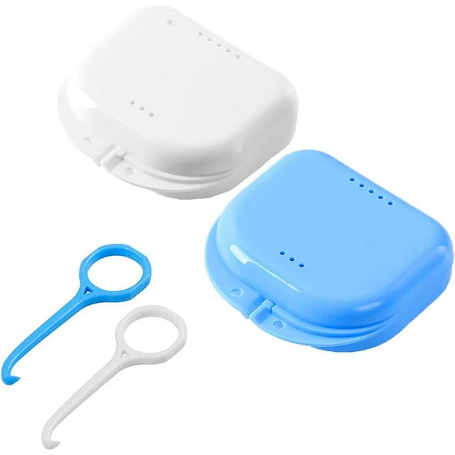 2 Pcs Étui de Prothèse Dentaire Conteneur de Protection Buccale Boîte de Rétention Orthodontique avec Évent Support de Protection Buccale Boîte de Rangement pour Aligneur Invisible (Bleu+blanc)