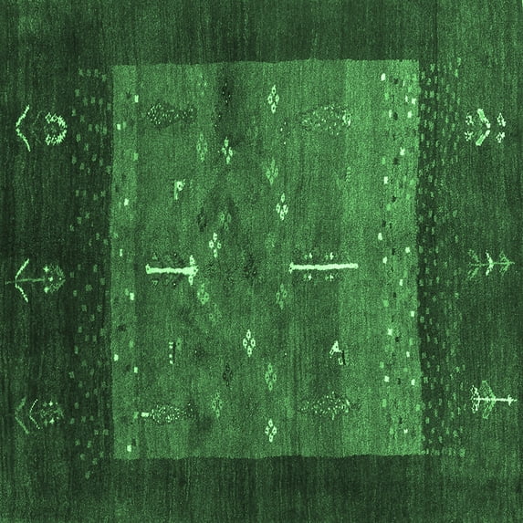 Ahgly Company Indoor Square Abstract Emerald Green Contemporary Area Rugs, 5' Square