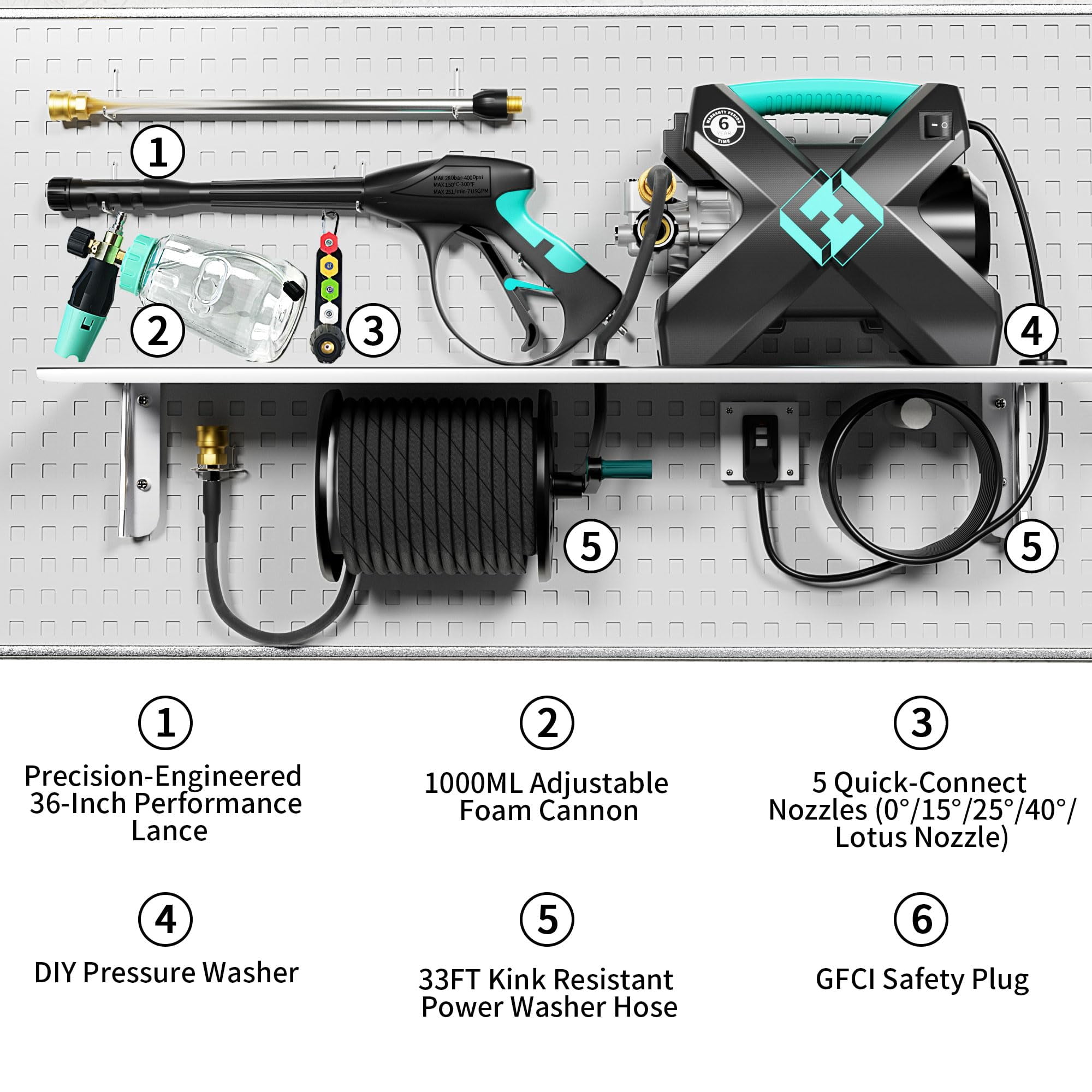 FOTING Cordless Pressure Washer 3.5 GPM Brushless Copper Motor 5 Nozzles 1000ML Foam Cannon Blue