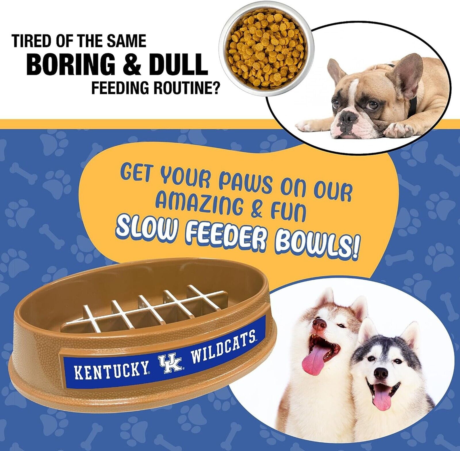 Pets First NCAA Kentucky Wildcats Super-Bowl Slow Feeder Bowl for Dogs and Cats with Non-Slip Mat