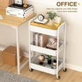 thumbnail image 2 of 3 Tier Metal Utility Cart, Rolling Storage Cart with Wooden Tabletop, Metal Organizer Cart with Lockable Wheels for Office, Bedroom, Kitchen and Living Room (White), 2 of 14