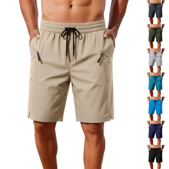 Mens Beach Shorts Swim Trunks Quick Dry Swim Shorts with Zipper Pocket Funny Swimwear Bathing Suits No Lining Size 4XL Khaki