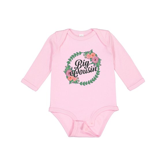 Inktastic Big Cousin with Flower Circle Girls Long Sleeve Baby Bodysuit