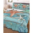 thumbnail image 3 of Quilts King Size Bedding Set, Coastal Starfish Lightweight Quilted Comforter, Summer Beach Ocean Coral Teal Blue Wood Soft Reversible Bedspread Coverlet with Pillow Covers for All Season, 96" x 106", 3 of 7