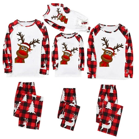 

Christmas Pajamas for Family Parent-Child Outfit Winter Fall Matching PJ s With Print Plaid Printed Long Sleeve Tee Bottom Loungewear Pajama Sets