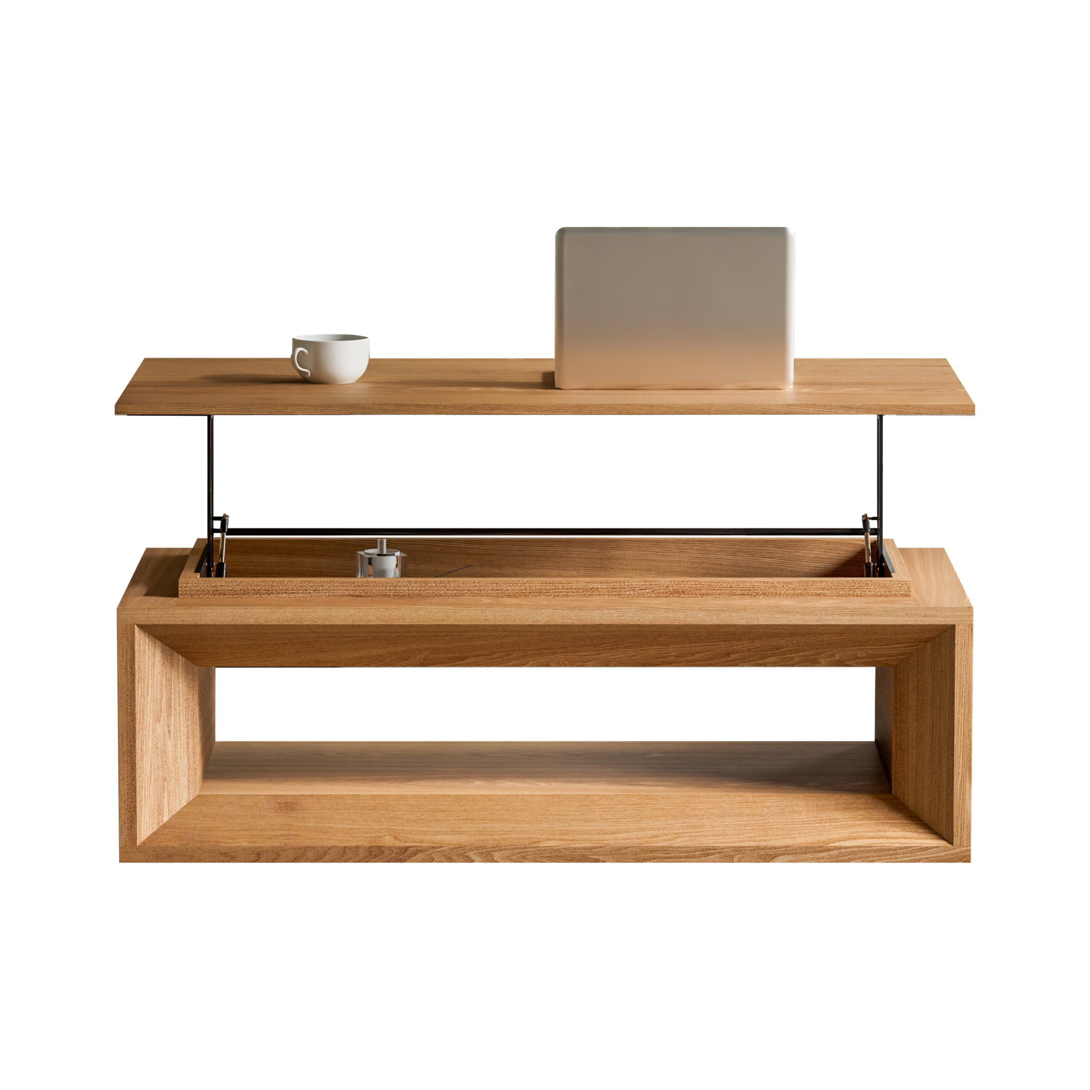 Noble House Fraser 43.3" Modern Lift-Top Coffee Table with Hidden Storage, Adjustable Height for Living Room, Natural