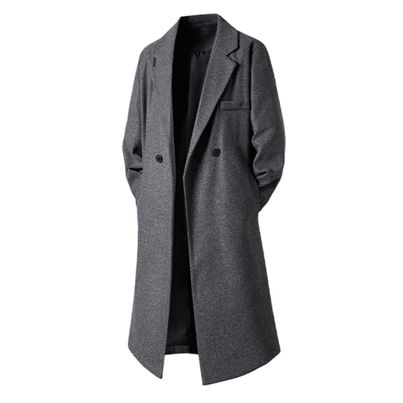 Men's Blend Double Long Overcoat With Lapel Collar Formal Business Casual Attire Dark Gray 4XL