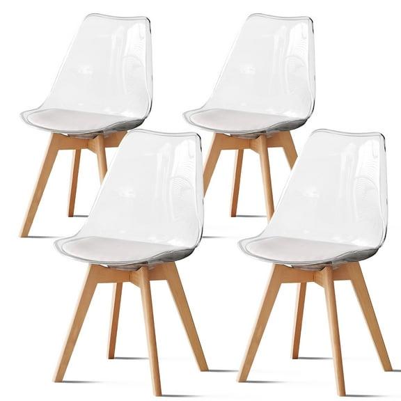 HJhomeheart Dining Room Chairs Set of 4, Modern Clear Acrylic Kitchen Table Chairs, High Back Cushion Chair, Farmhouse Dining Chairs for Apartment Living Bedroom Waiting Room, White