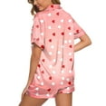thumbnail image 3 of TOOYOU Women Pajama Set Valentine's Day Short sleeve Sleepwear Loungewear Silk Satin Button Down Heart-shaped printing Lightweight Soft 2Pcs Pjs Set Nightwear, 3 of 5