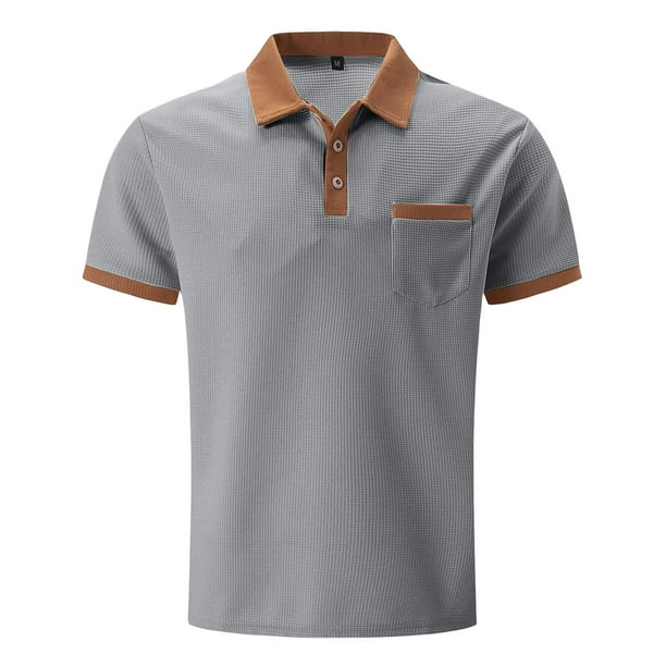 Playeras Negras Para Hombre Algodon Camiseta De Manga Corta Con Botones Y Bolsillo En El Pecho Con Bloques De Color Para Hombre