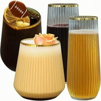 48 Pack Ribbed Origami Ripple Plastic Glasses 24 9 Ounce Steml Champagne Flutes 24 12 Ounce Cups  Disposable Shatterproof Toasting Glasses for Weddings Bars and Events Gold Rim
