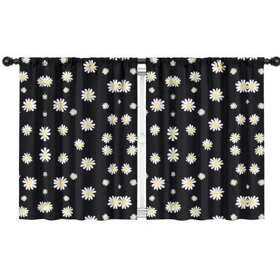 Blackout Kids Curtains,Black Daisy Flower White Blooms Pattern Childrens Insulated Curtains Set Of 2,Bedroom Essentials,Toddler Room Decor 42"x54"