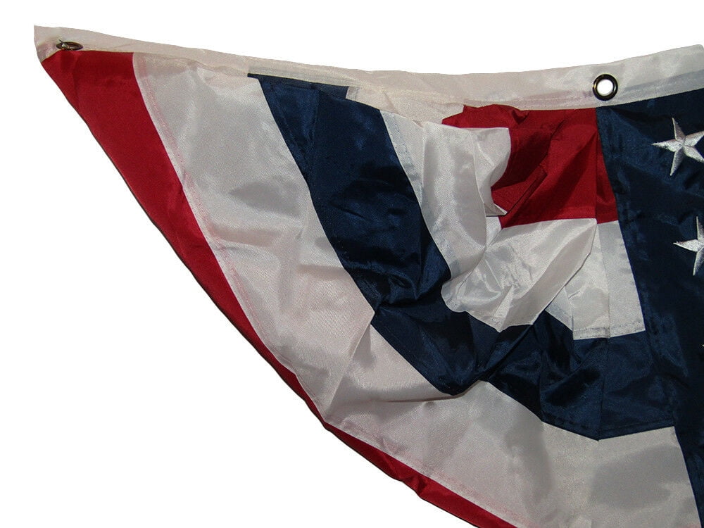 (2 PACK) 1.5x5 USA American Embroidered Sewn Nylon 2ply 1.5'x5' Bunting Fan Flag