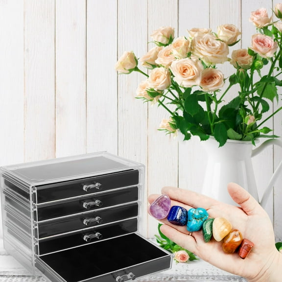 FRCOLOR Rock Display Case Clear Acrylic Collection Box Rock Collection Display Case with 90-Compartments Display Case Stone Collection Box