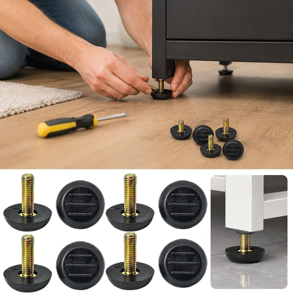 8 Pack Adjustable Furniture Leveling Feet, Threaded Screw-On Leg Levelers For Tables And Chairs, Floor Protection Pads For Cabinets And Desks,Black - 2.5X2.3Cm