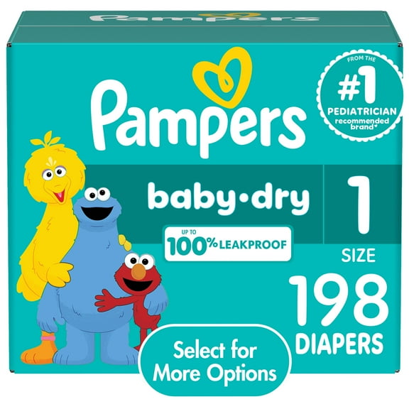 Pampers Baby Dry Baby Diapers Size 1, 198 Count (Select for More Options)