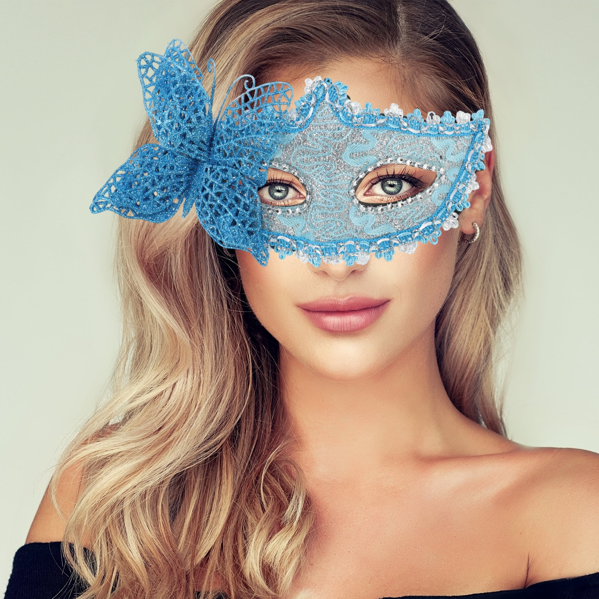 Unique Bargains 1 Pack Elegant 3D Butterfly Half Face Party Mask Blue