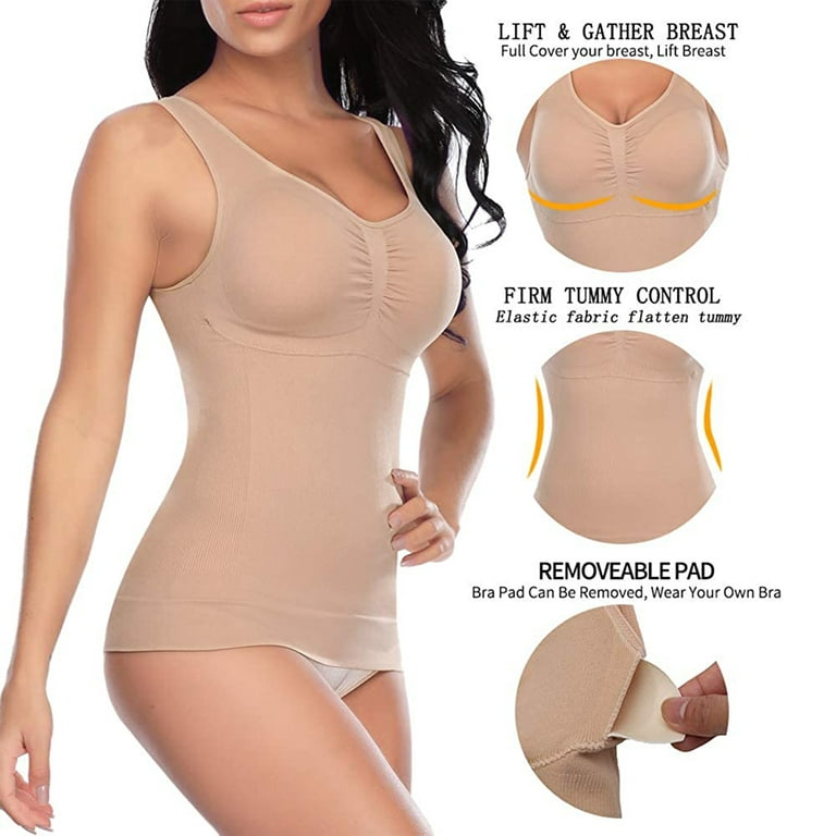 LELINTA Women's Camisoles Tank Tops Plus Size Cami Shaper Firm Tummy  Control Body Shaper Built in Bra Undershirt Tank Top Shapewear