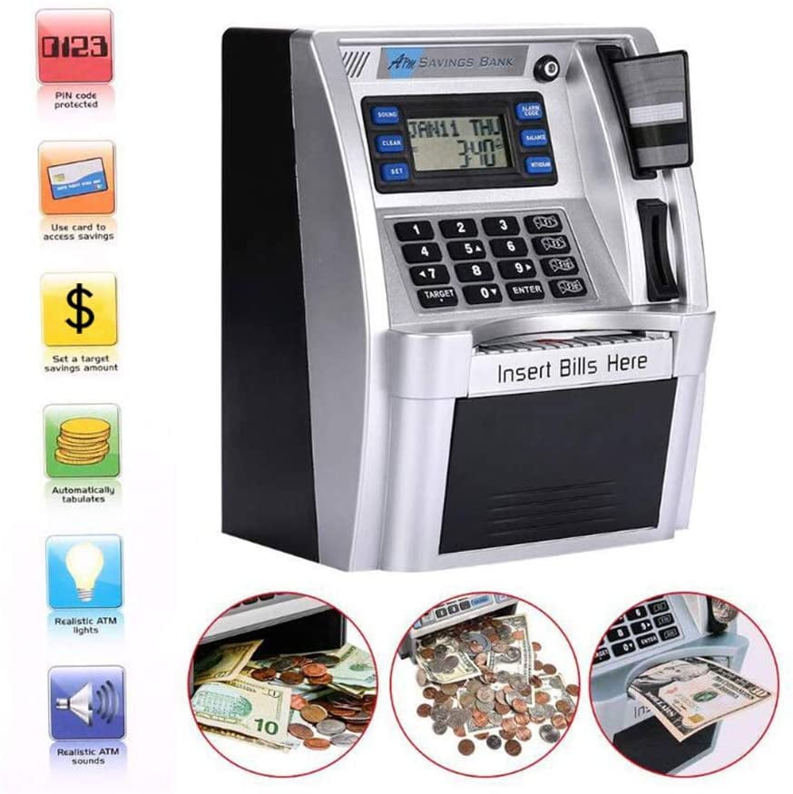  ATM  Savings Bank Electronic Mini ATM  Piggy Bank Cash Coin 