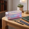 thumbnail image 5 of romoty Holographic Clear Pencil Case, Blue Iridescent Zipper Stationery Pouch Portable Cosmetic Makeup Bag for Desk Office Adults, 5 of 7