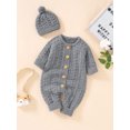 thumbnail image 4 of Bagilaanoe Newborn Baby Girl Boys Knit Jumpsuit Button Long Sleeve Bodysuit + Hat 3M 6M 12M 18M 24M Infant Fall Winter One Piece Romper, 4 of 9