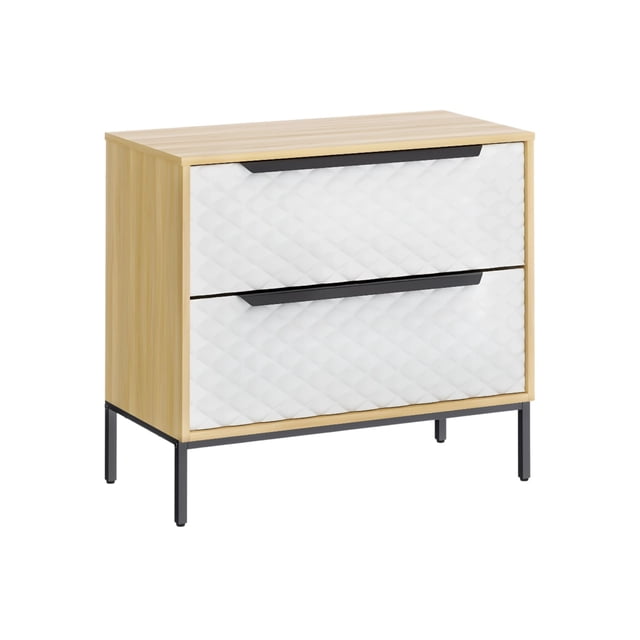 Ilios Innova | Buró Cajonera Moderna con 2 Cajones Blancos, Estructura de Acero y MDF, Mesa Auxiliar para Recámara, Oficina o Sala, Diseño Nórdico Funcional