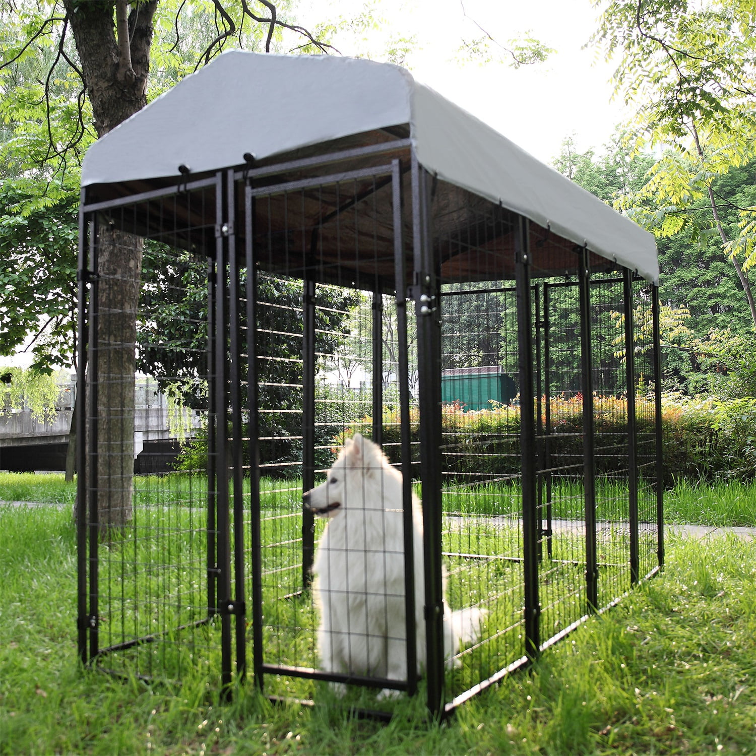 Pefilos 82 Inch Large Dog Playpen Dog Cage Kennel with Roof Cover Heavy Duty Dog Crate for Outdoor Dogs Pen, Black Pefilos 82 Inch Large Dog Playpen Dog Cage Kennel with Roof Cover Heavy Duty Dog Crate for Outdoor Dogs Pen, Black