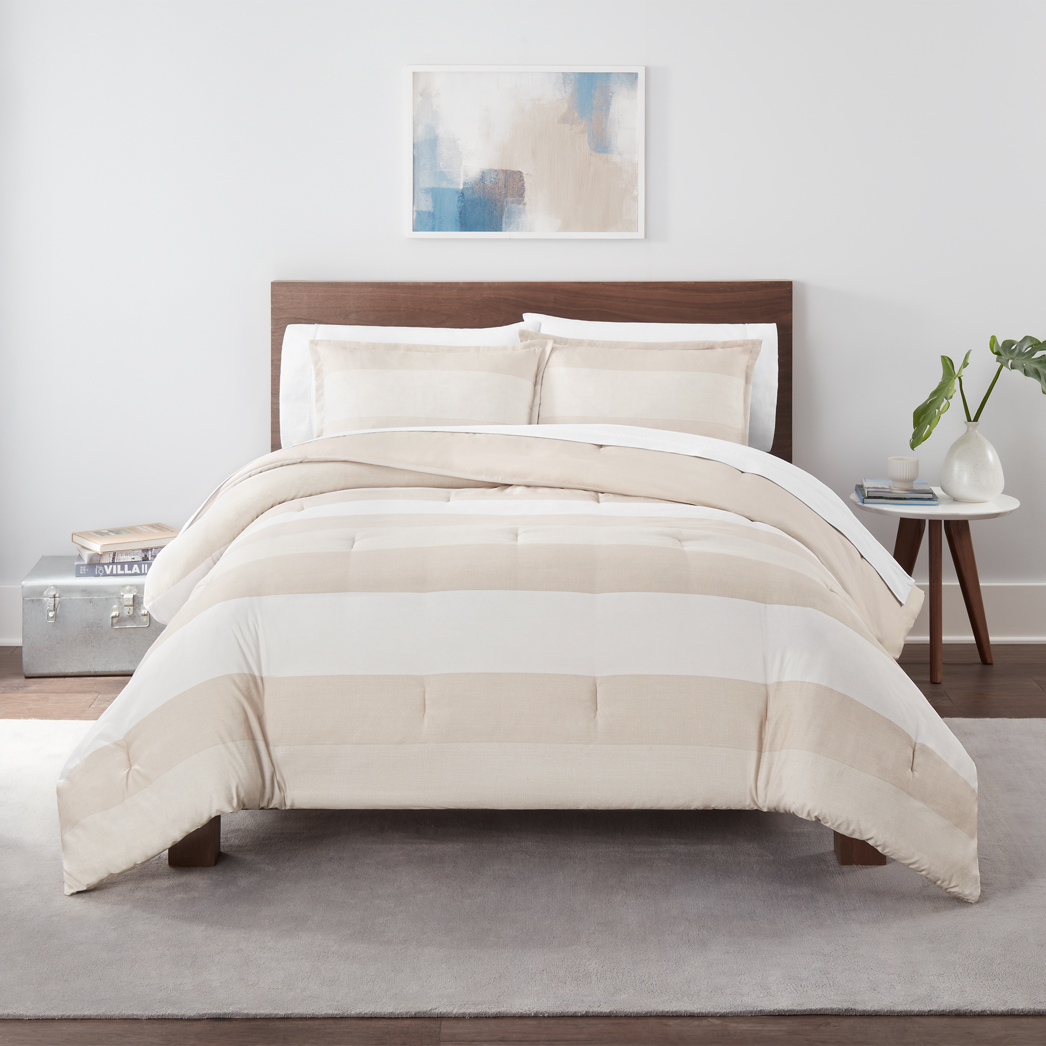Serta Simply Clean Billy OffWhite Textured Stripe Comforter Set, King