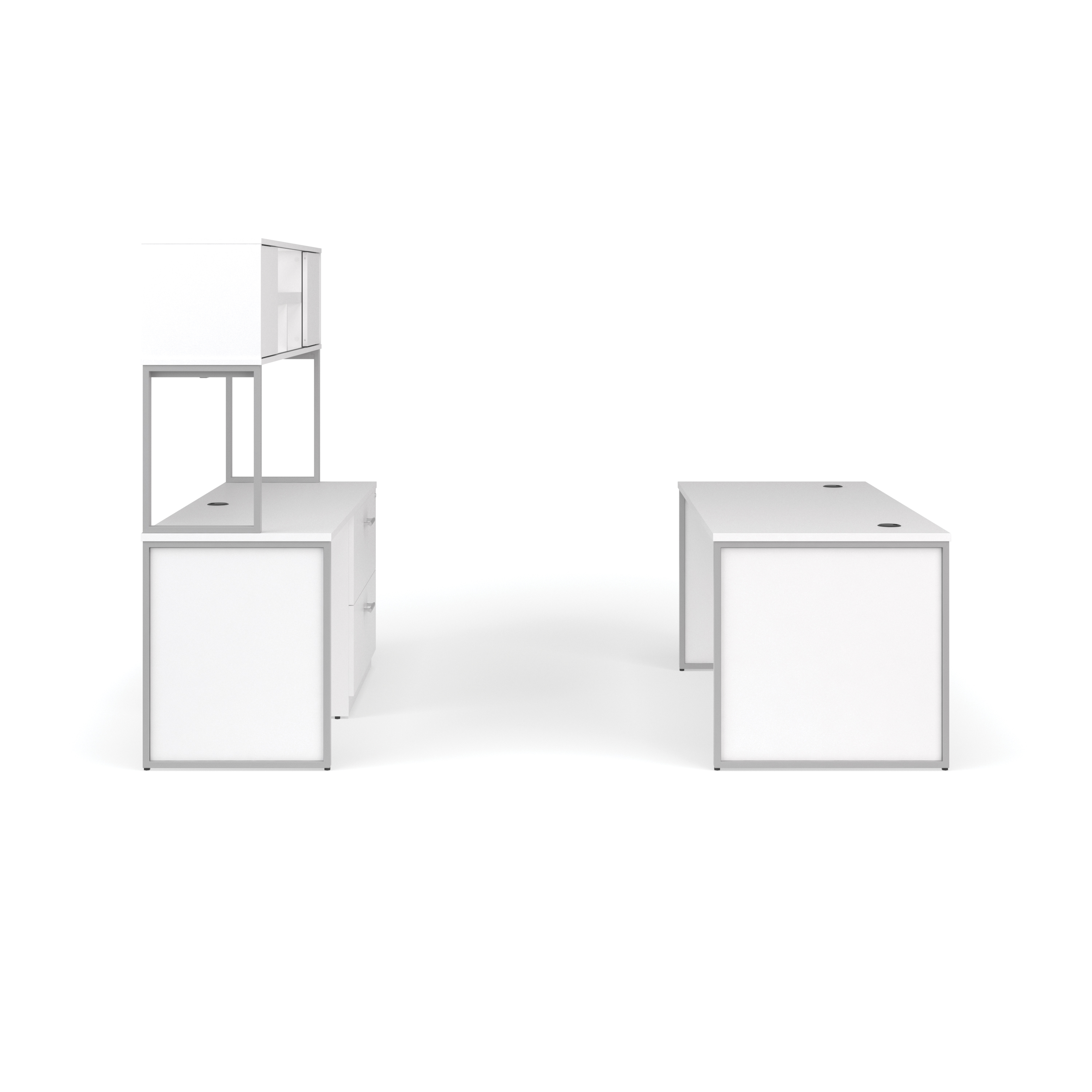 OFM Fulcrum Series Office Furniture Set, 66" Table Desk, 66" Credenza, Lateral Filing Cabinet, Hutch, Leg Panels, in White