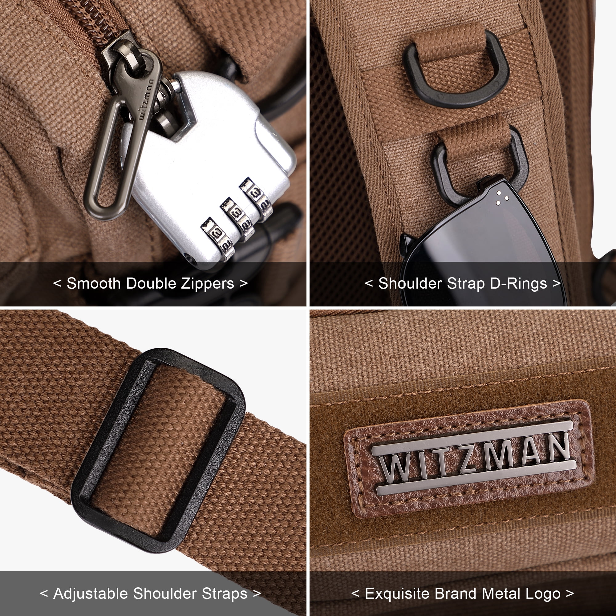 WITZMAN Sling Bag for Men Canvas Casual Chest Bag with USB Charging Port for Travel Daily Work(A8021 Brown)