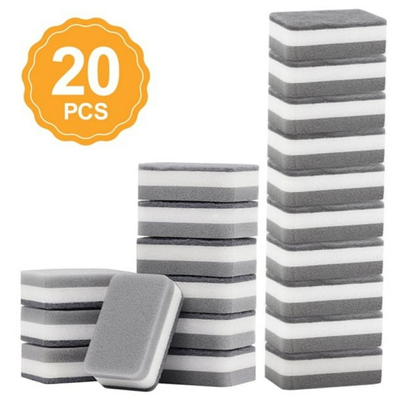 Godom 20pcs Double-faced Sponge Scouring Pads Dish Washing Scrub Sponge Cleaning Scrubber Brush For Kitchen Garage Bathroom House Grey