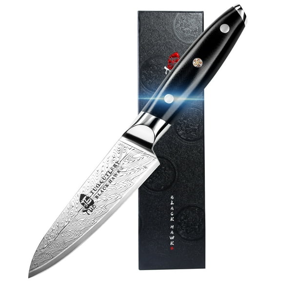 TUO Paring Knife - Peeling Knife Ultra Sharp 3.5-inch - High Carbon Stainless Steel - Kitchen Utility Knife with G10 Full Tang Handle - Black Hawk-S Knives Including Gift Box