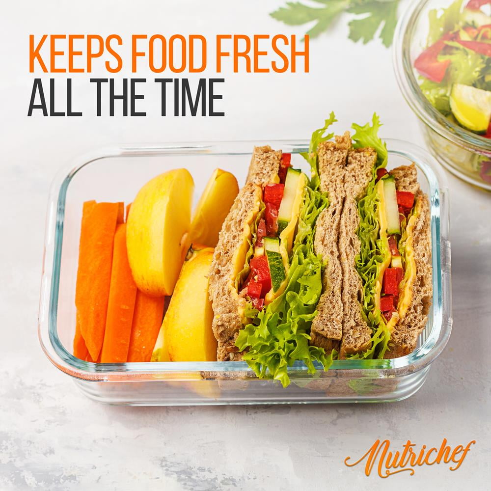 NutriChef 10-Piece Glass Food Containers - Stackable Superior Glass Meal-prep Storage, (Gray)