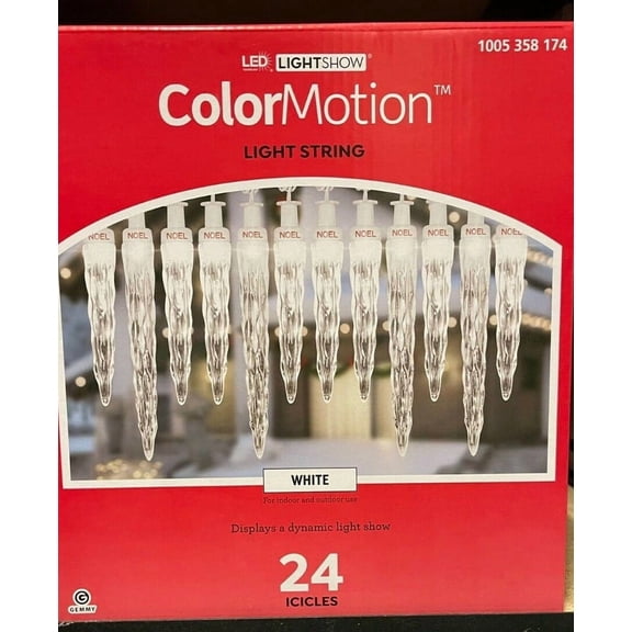 Gemmy Lightshow Color Motion 24 Count White Deluxe LED Christmas Icicle Lights