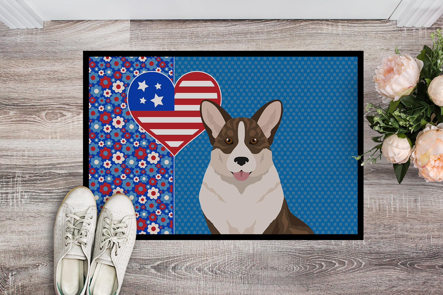 Brindle Cardigan Corgi USA American Indoor or Outdoor Mat 24x36