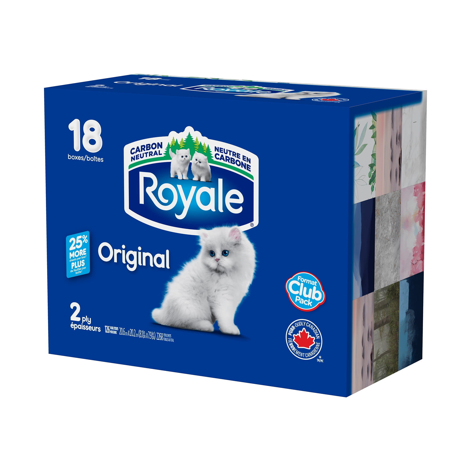 Royale Original, 2 Ply Facial Tissue, 18 Flat Boxes, 126 Tissues per Box, 2268 tissues per pack